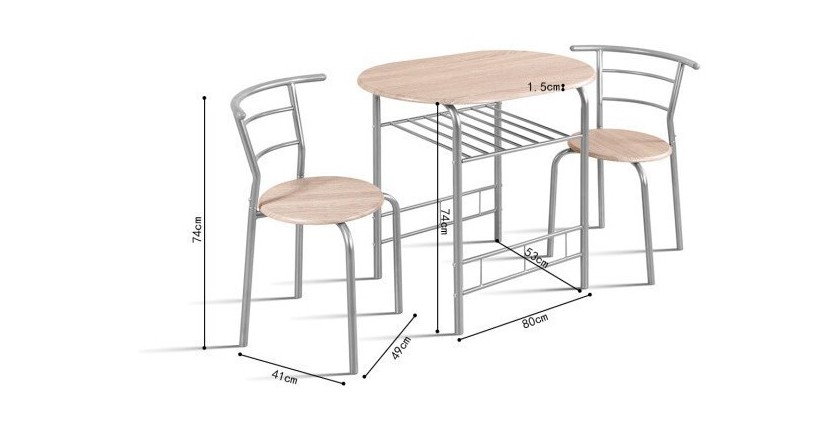 Table à manger ovale avec grille de rangement et ses 2 chaises idéal petit espace - Papier décor chêne sonoma