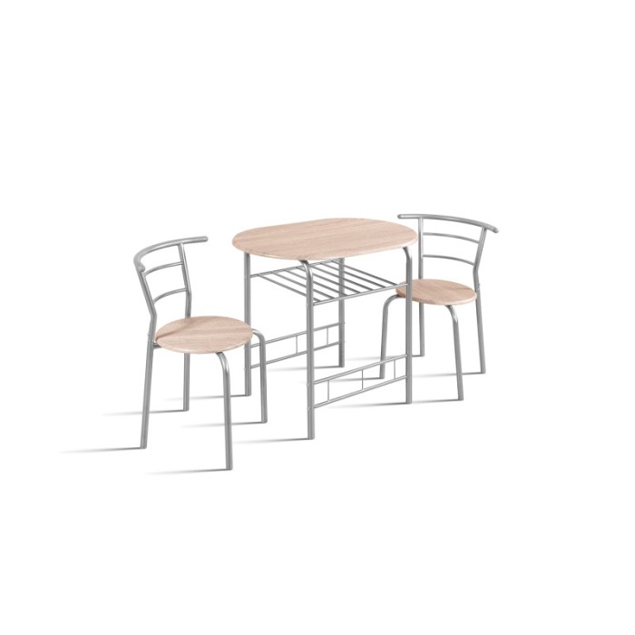 Table à manger ovale avec grille de rangement et ses 2 chaises idéal petit espace - Papier décor chêne sonoma