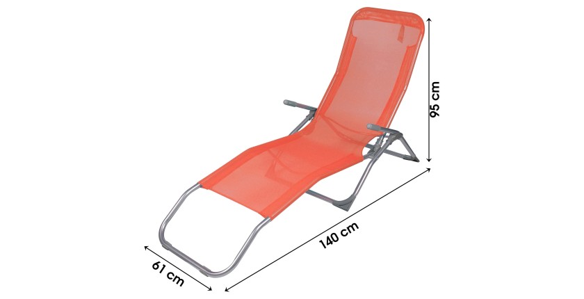 Chaise longue / bain de soleil coloris Corail 185x95x61cm