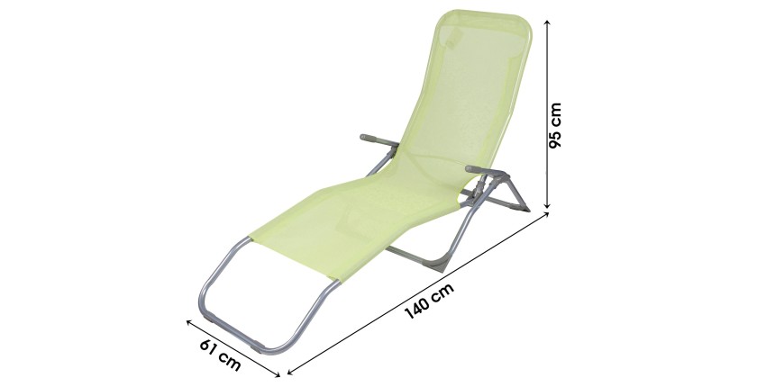 Chaise longue / bain de soleil coloris Jaune anis 185x95x61cm