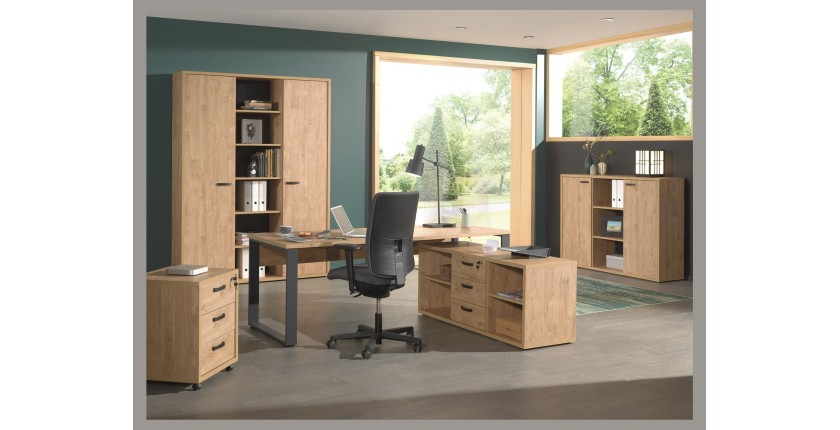 Bureau professionnel droit 200cm coloris chêne doré et noir collection DEPÉ