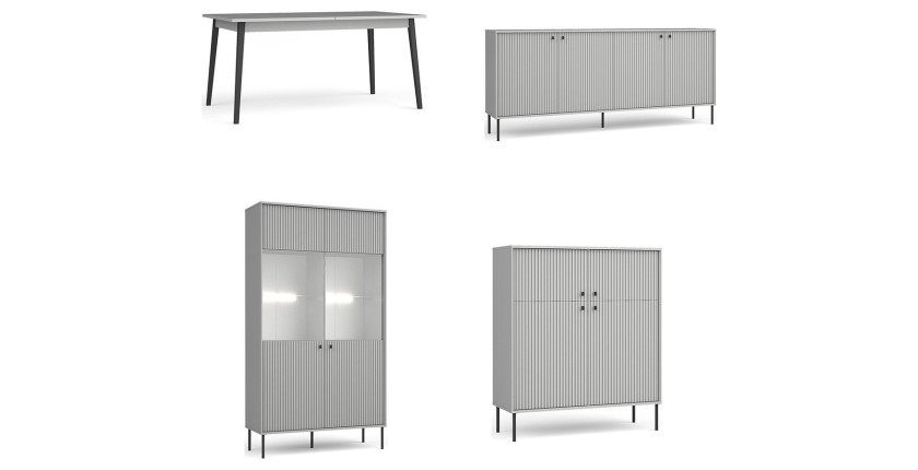 Ensemble de Meubles : Vaisselier, Buffet 4 Portes, Vitrine et Table Extensible 8 personnes - Collection ISIS