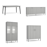 Ensemble de Meubles : Vaisselier, Buffet 4 Portes, Vitrine et Table Extensible 8 personnes - Collection ISIS