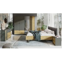 Lit adulte design 160x200 - Sommier inclus - Collection IZO. Coloris chêne et gris anthracite.