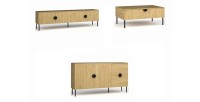 Ensemble meubles salon : Meuble TV 200 cm, table basse, buffet, chêne, collection MONDO