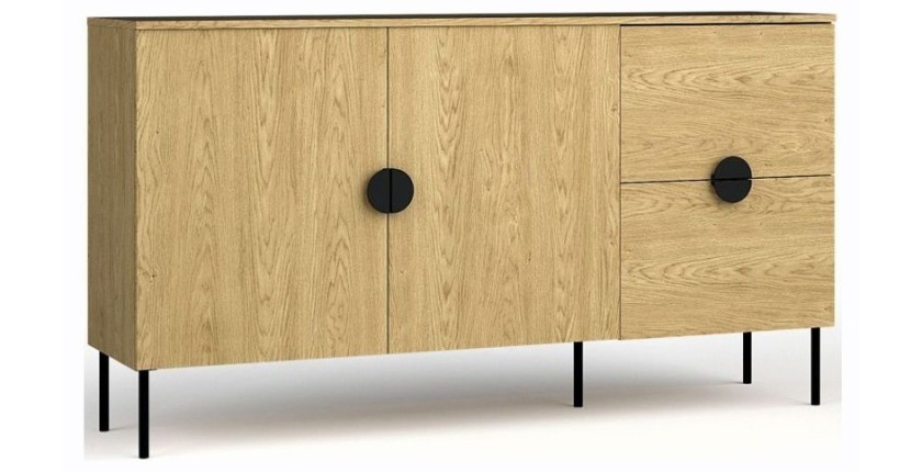 Ensemble meubles salon : Meuble TV 200 cm, table basse, buffet, chêne, collection MONDO