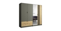 Chambre compléte design IZO : Armoire, lit 160x200, commode, chevets, chêne/gris anthracite