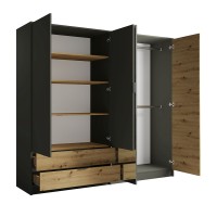 Chambre compléte design IZO : Armoire, lit 160x200, commode, chevets, chêne/gris anthracite