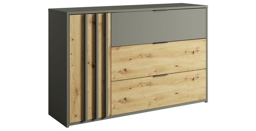 Chambre compléte design IZO : Armoire, lit 180x200, commode, chevets, chêne/gris anthracite