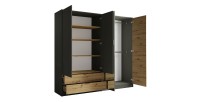 Chambre compléte design IZO : Armoire, lit 180x200, commode, chevets, chêne/gris anthracite