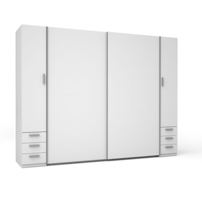 Armoire 4 Portes avec 6 Tiroirs - Blanc - Collection STAR