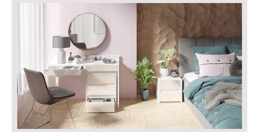 Bureau, Coiffeuse design avec deux tiroirs collection SHERRY coloris blanc finitions brillantes