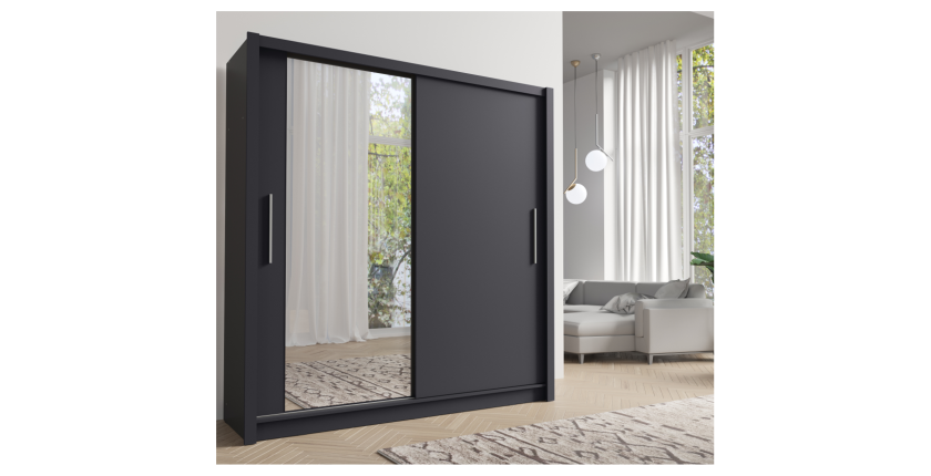 Armoire design 155cm coloris gris graphite collection OZZULA avec miroir