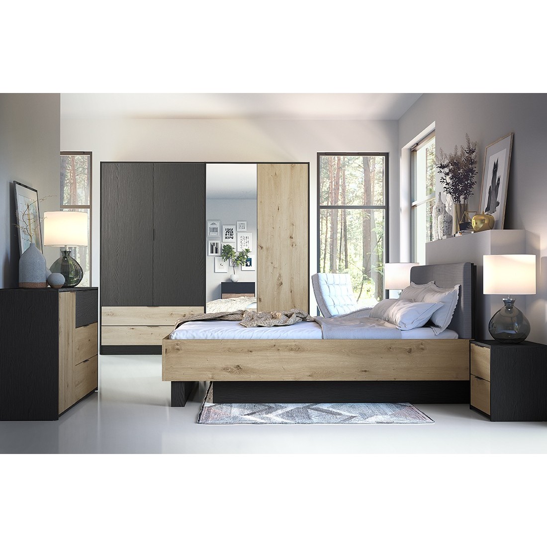 Ensemble de Meubles Chambre MELODY - Armoire, Lit Coffre, Tables de Nuit et Commode