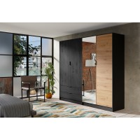 Armoire 4 Portes ISAC - Design Moderne avec Miroir et 2 Tiroirs