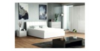 Ensemble chambre VERONA : Lit 160 cm, commode 3 tiroirs, tables de chevet, armoire 4 portes, blanc brillant