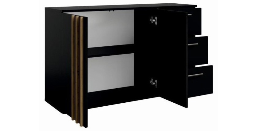 Commode VARIA - 2 portes et 3 tiroirs - Design moderne coloris noir et chêne artisan