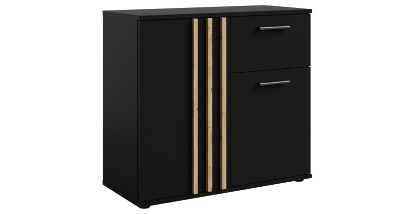 Commode VARIA - 2 portes et 1 tiroir - Design moderne coloris noir et chêne artisan