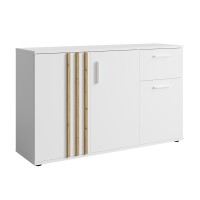 Commode VARIA - 3 portes et 1 tiroir - Design moderne coloris blanc et chêne artisan