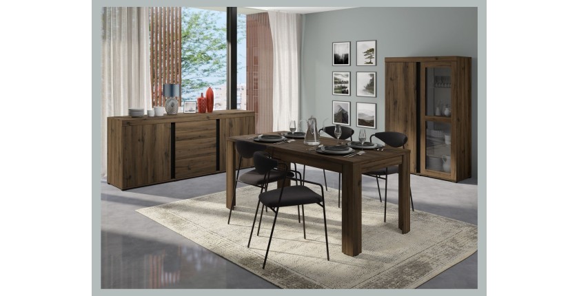 Grand buffet 220 cm - chêne noble et noir - Collection MERLIN