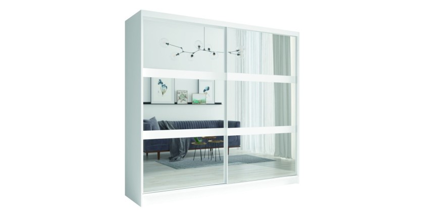 Ensemble chambre NOFI - Lit 160x200 cm avec sommier, 2 tiroirs, chevets, armoire et commode - blanc