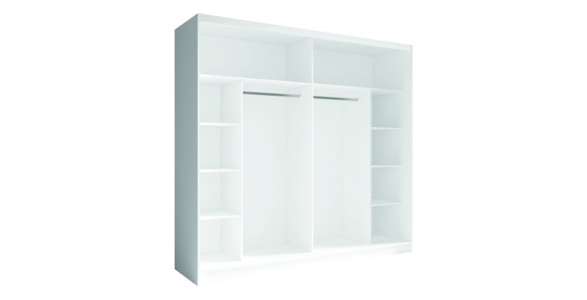 Ensemble chambre NOFI - Lit 180x200 cm avec sommier, 2 tiroirs, chevets, armoire et commode - blanc