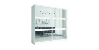 Ensemble chambre NOFI - Lit 180x200 cm avec sommier, 2 tiroirs, chevets, armoire et commode - blanc