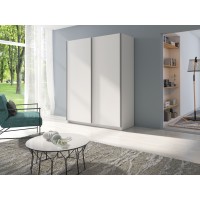 Armoire, garde robe GOZU 150 cm deux portes coulissantes. Dressing complet avec penderie et étagères. Coloris blanc