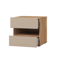 Table de chevet VOX 2 tiroirs et une niche, coloris chêne et beige