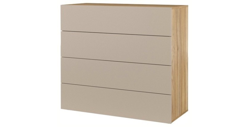 Commode 4 tiroirs VOX coloris chêne et beige