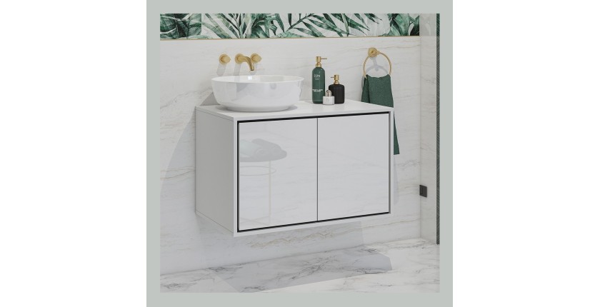 Meuble sous vasque de salle de bain 80cm avec 2 portes collection GOBI coloris blanc et noir.