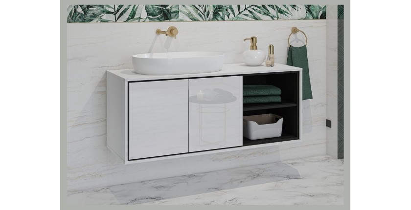 Meuble sous vasque de salle de bain 120 cm GOBI coloris blanc et noir