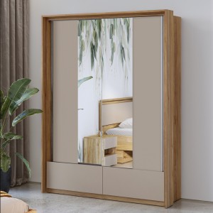 Ensemble Chambre à Coucher VOX – Lit 160x200, Armoire 200 cm, Commode, Table de Chevet + LEDs