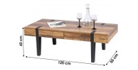 Table Basse LOVY – Bois avec Pieds en Métal, 2 Tiroirs