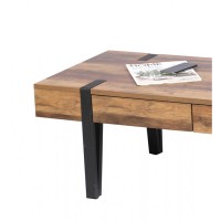 Table Basse LOVY – Bois avec Pieds en Métal, 2 Tiroirs