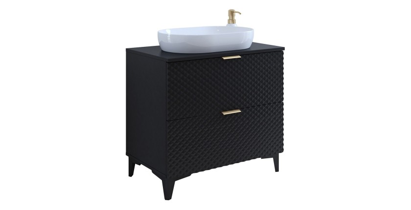 Meuble sous vasque de salle de bain 80cm avec 2 tiroirs collection CHIC coloris noir et doré