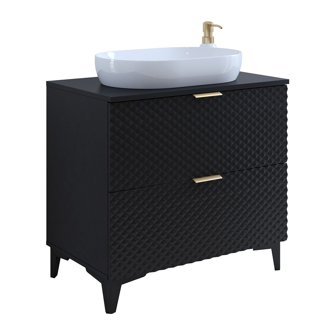 Meuble sous vasque de salle de bain 80cm avec 2 tiroirs collection CHIC coloris noir et doré