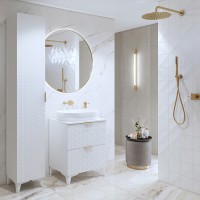 Colonne de salle de bain collection CHIC blanc et doré – Rangement moderne et élégant