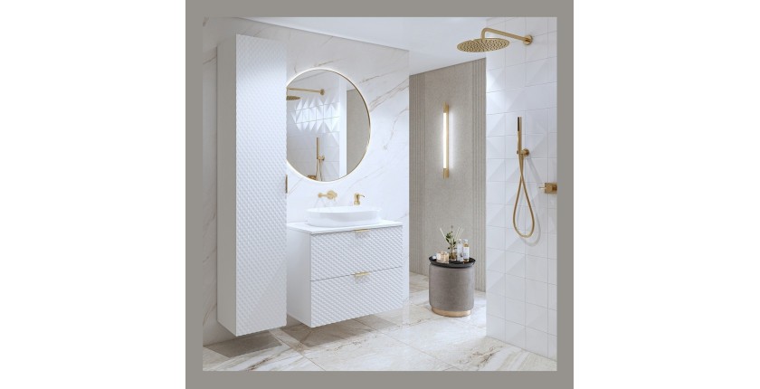 Colonne de salle de bain collection CHIC blanc et doré – Rangement moderne et élégant