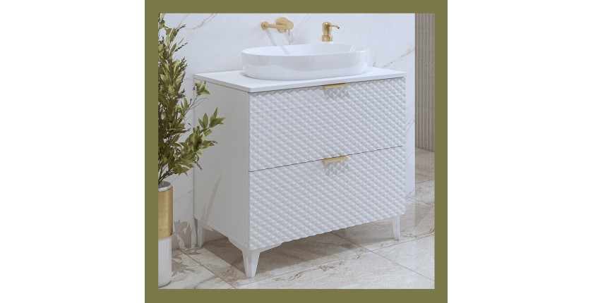 Meuble sous vasque de salle de bain 60cm avec 2 tiroirs collection CHIC coloris blanc et doré