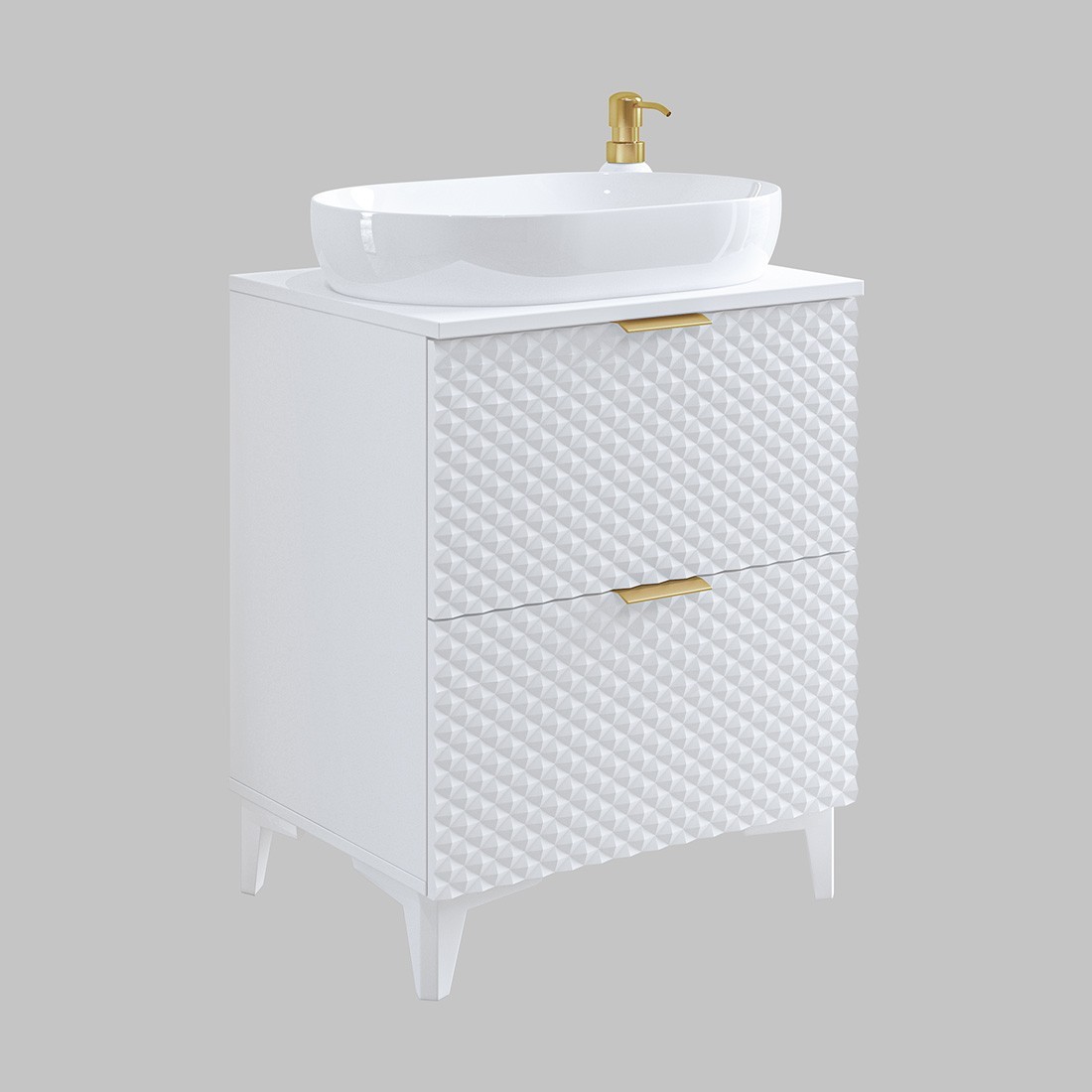 Meuble sous vasque de salle de bain 60cm avec 2 tiroirs collection CHIC coloris blanc et doré