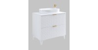 Meuble sous vasque de salle de bain 80cm avec 2 tiroirs collection CHIC coloris blanc et doré