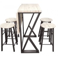 Ensemble Table Haute Pliable avec 4 Tabourets – GRANY – Chêne et Métal Noir