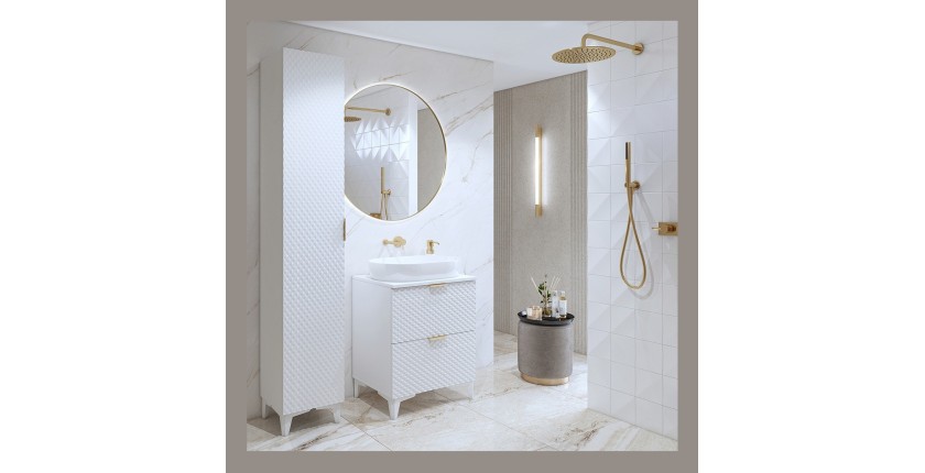 Ensemble de 2 meubles de salle de bain collection CHIC coloris blanc et doré. Meuble sous vasque 60cm