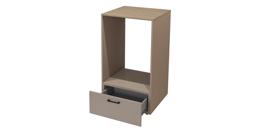 Meuble de rangement pour machine à laver collection WASHING – 1 tiroir – Taupe et chêne