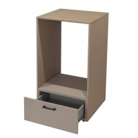 Meuble de rangement pour machine à laver collection WASHING – 1 tiroir – Taupe et chêne