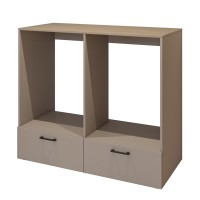 Meuble de rangement pour machine à laver et sèche-linge collection WASHING – 2 tiroirs – Taupe et chêne