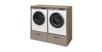 Meuble de rangement pour machine à laver et sèche-linge collection WASHING – 2 tiroirs – Taupe et chêne