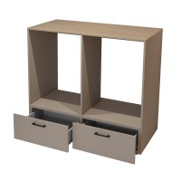 Meuble de rangement pour machine à laver et sèche-linge collection WASHING – 2 tiroirs – Taupe et chêne