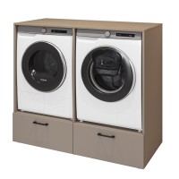 Ensemble de meuble de rangement pour machine à laver et sèche-linge collection WASHING – Taupe et chêne